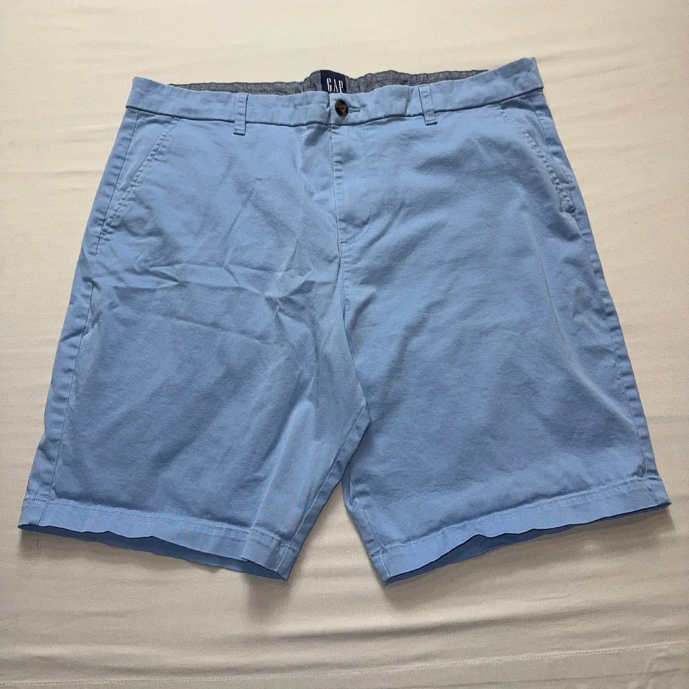 Gap Mens Blue Chino Shorts Size 40 Flat Front Stretch Cotton Twill Casual Summer